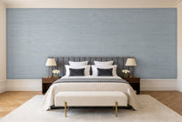Light Blue Grasscloth Texture Mural in a bedroom