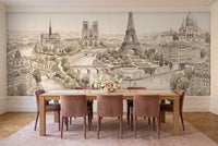Beige Paris Cityscape Mural in a dining room