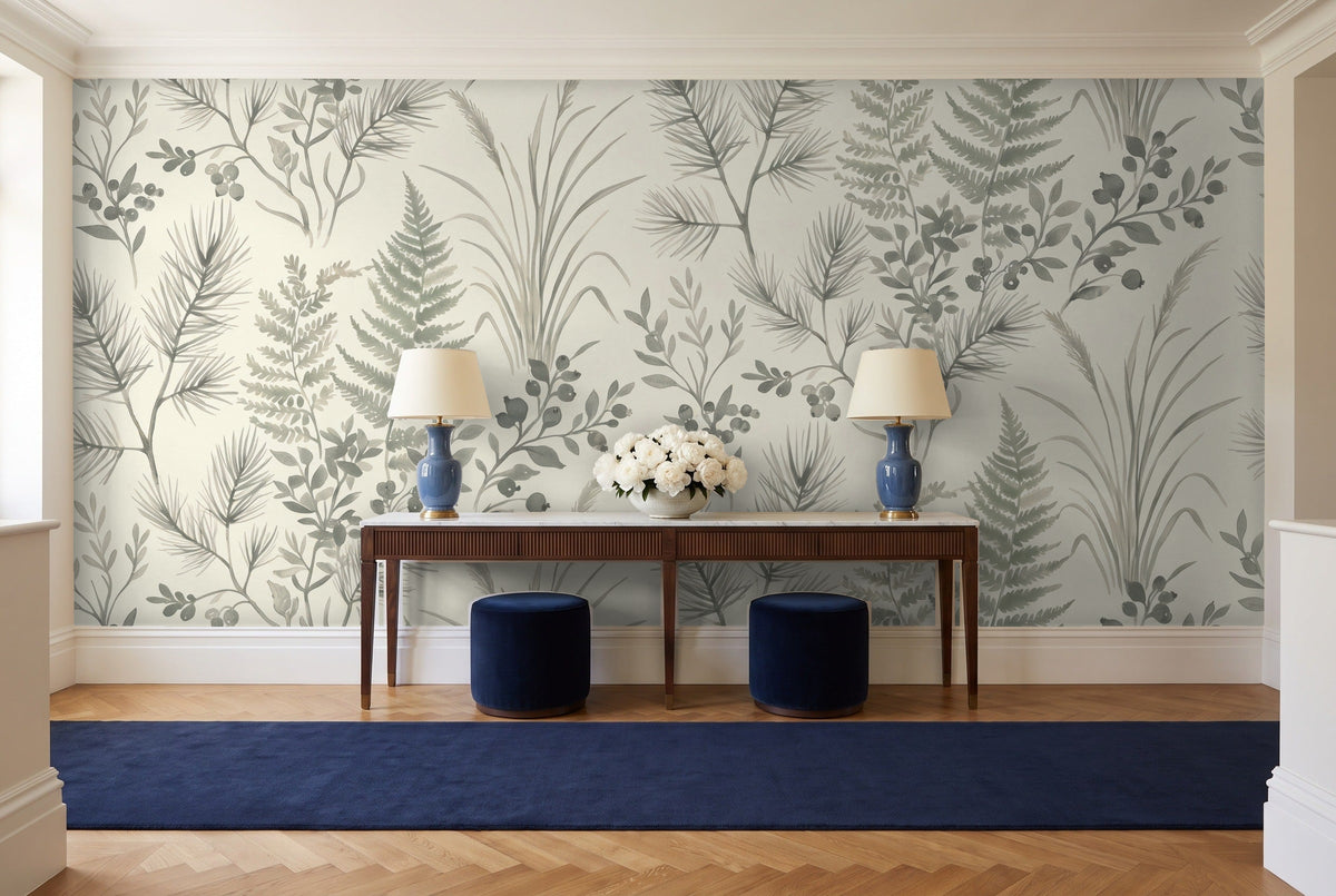 Sage Forest Botanical Mural in an entryway