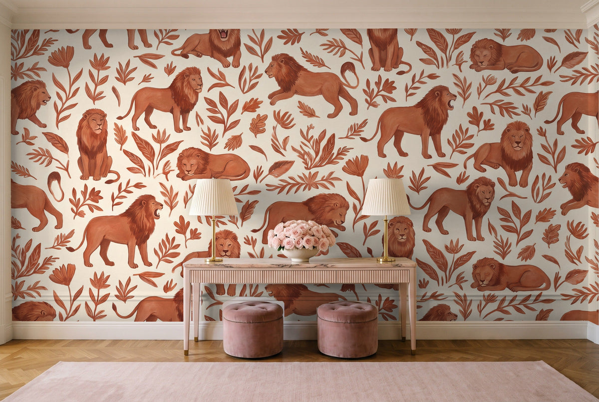Terracotta Lion Animal Mural in an entryway
