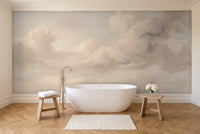 Cream Clouds Landscape Mural in a bathroom