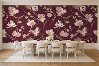 Burgundy Brushstroke Abstract Mural in a dining room