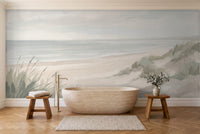 Sage Beach Landscape Mural in a bathroom