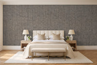 Charcoal Linen Texture Mural in a bedroom