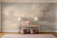 Cream Clouds Landscape Mural in an entryway
