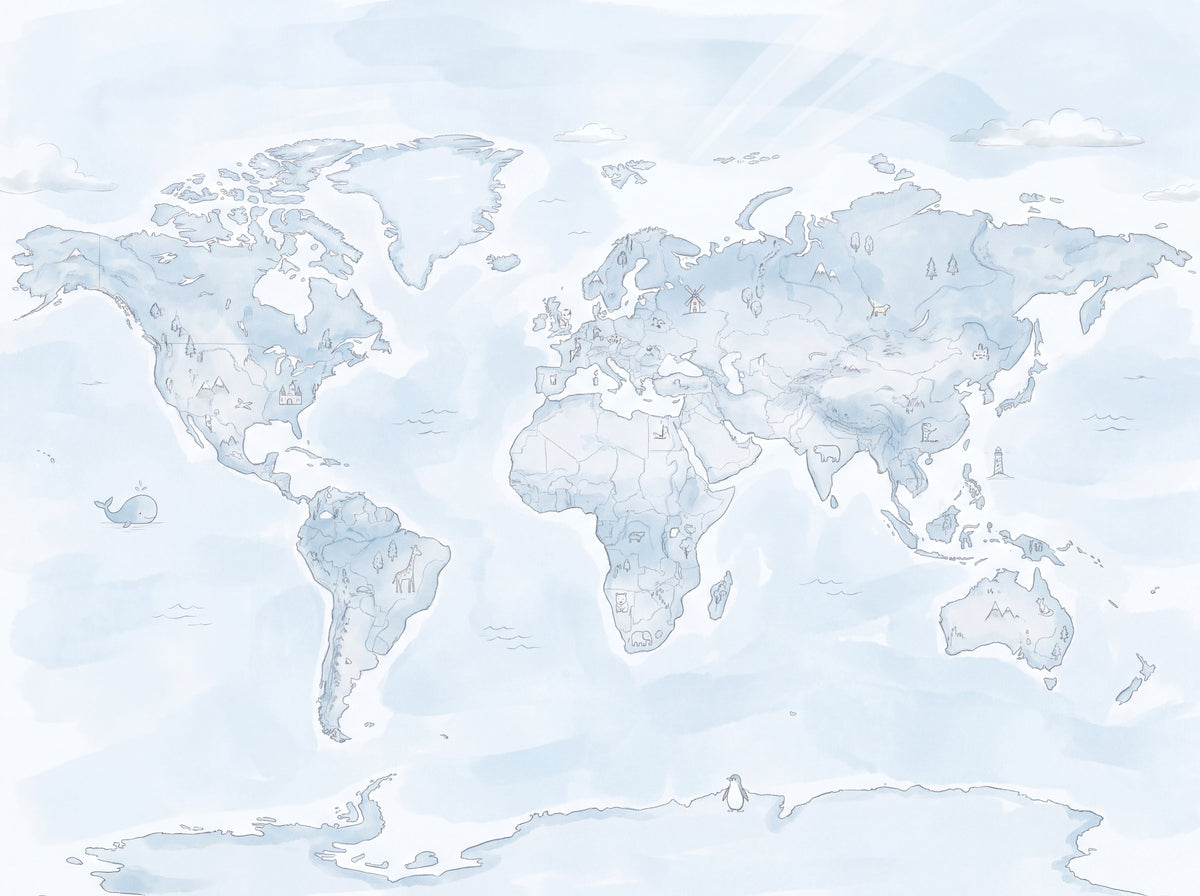 Light Blue World Map Map Mural design