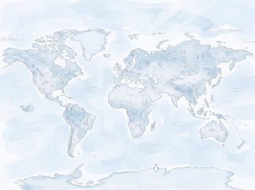 Light Blue World Map Map Mural sample on the real paper