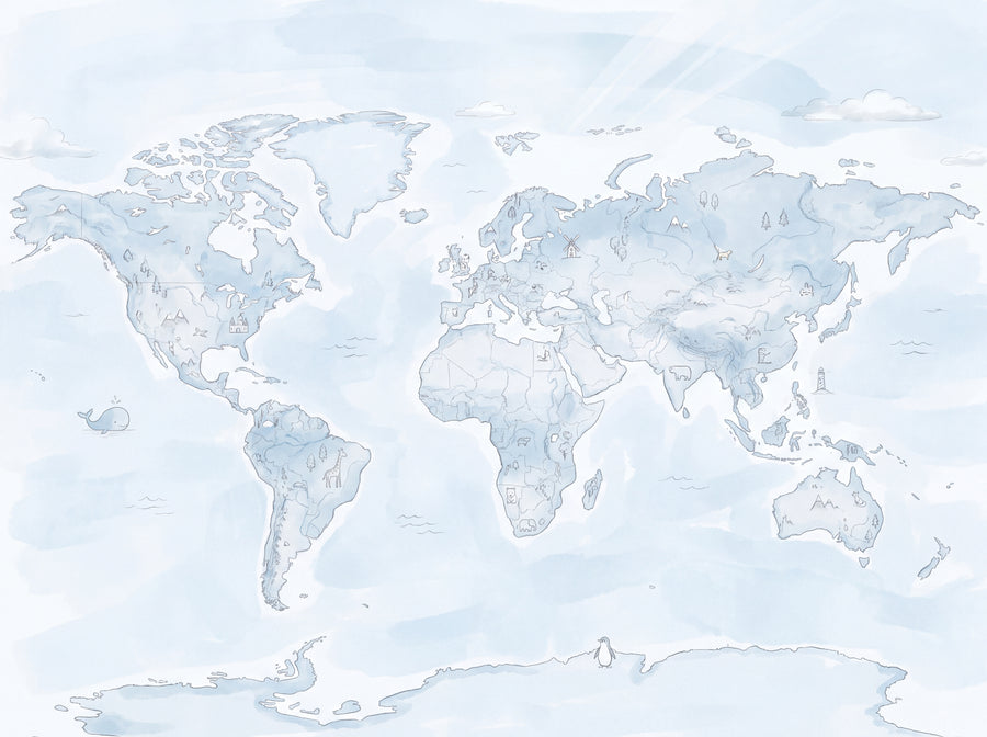 Light Blue World Map Map Mural