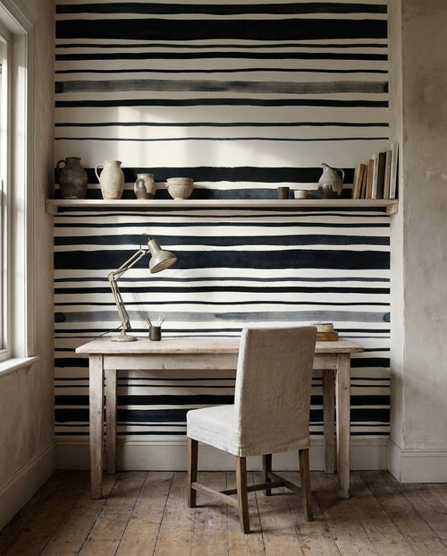 Black Stripe Stripe Mural on a feature wall