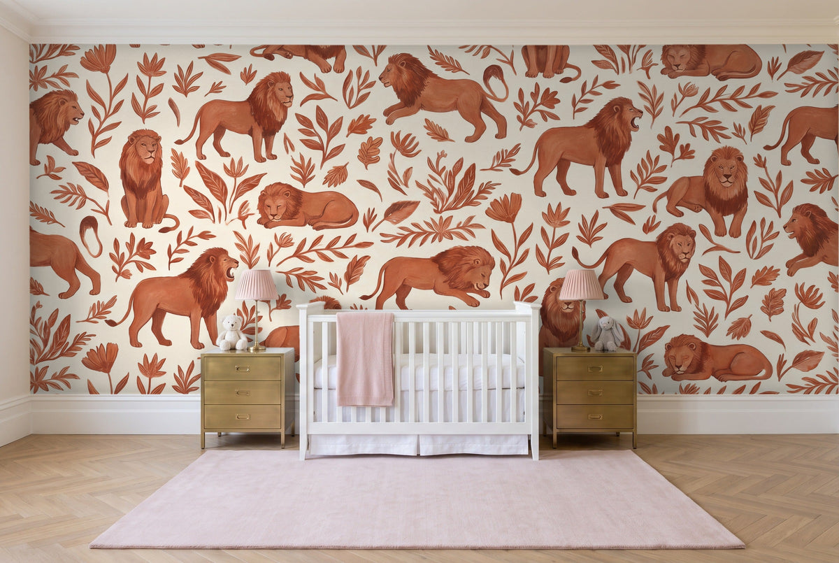 Terracotta Lion Animal Mural in a nursery