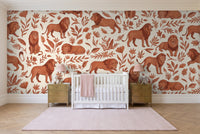 Terracotta Lion Animal Mural in a nursery