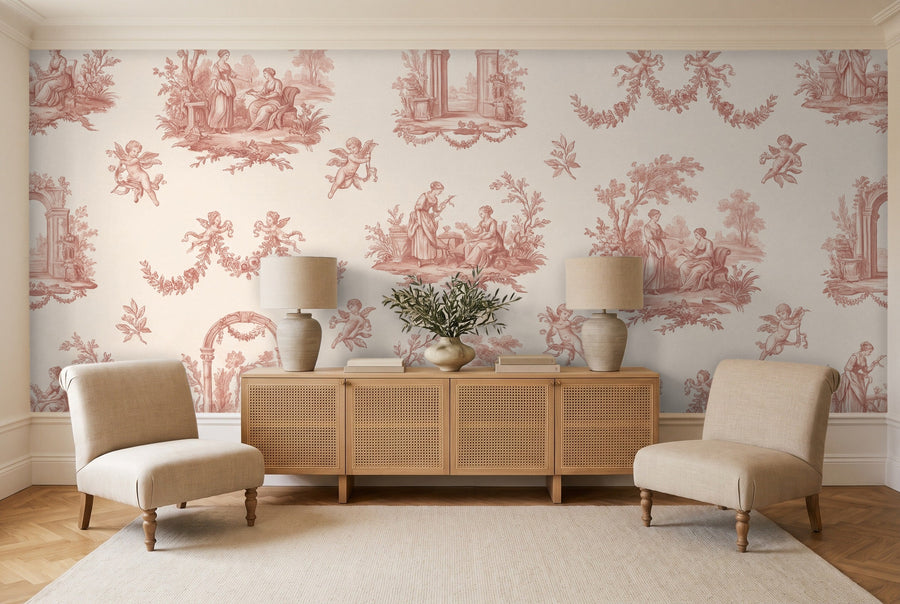 Blush Toile Mural on a wall