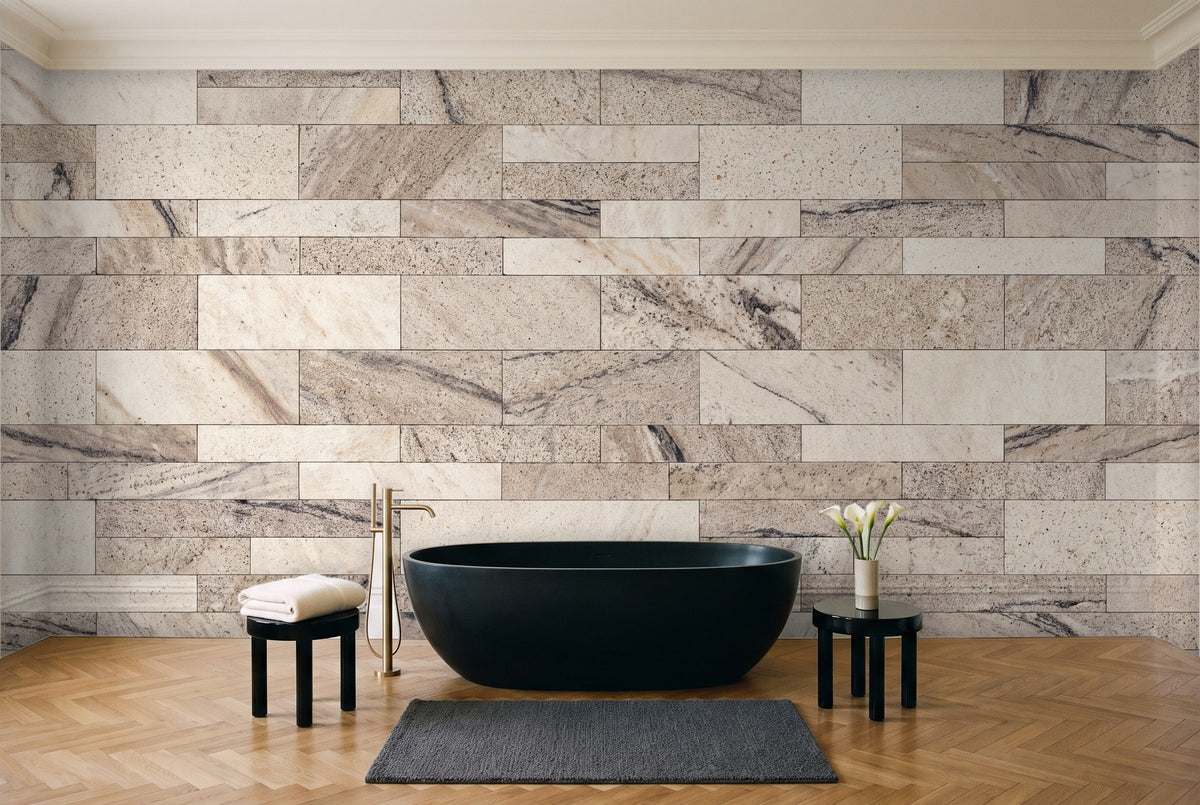 Cream Stone Mural in a bathroom