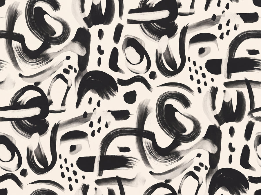 Black And White Brushstroke Abstract Mural