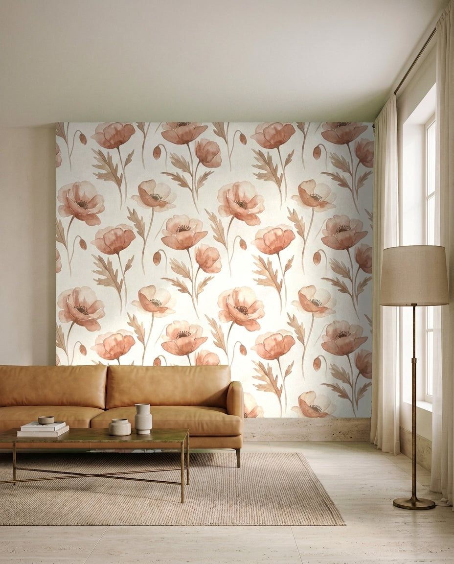 Blush Poppy Floral Mural in an interior