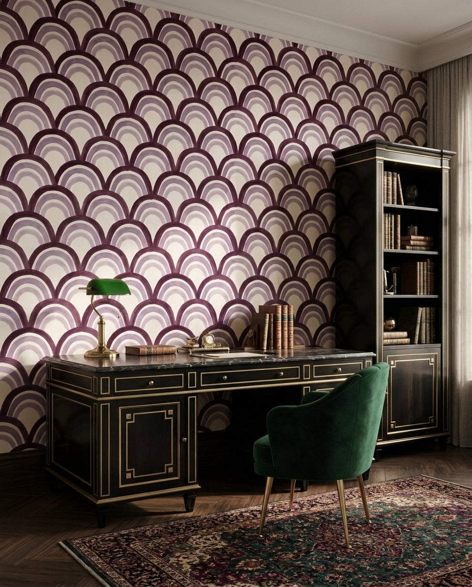 Purple Scallop Geometric Mural in an interior