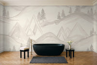 White Mountain Landscape Mural in a bathroom