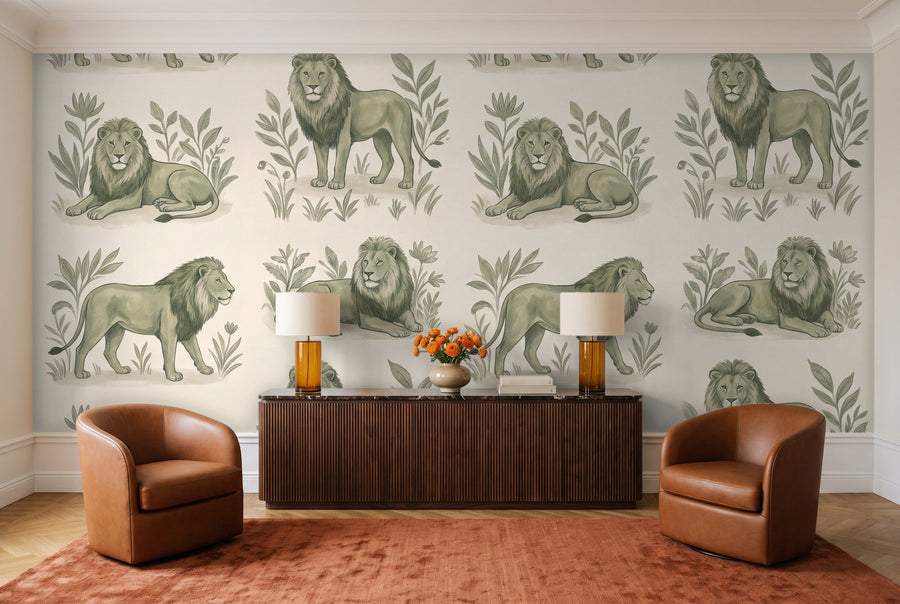 Green Lion Animal Mural on a wall