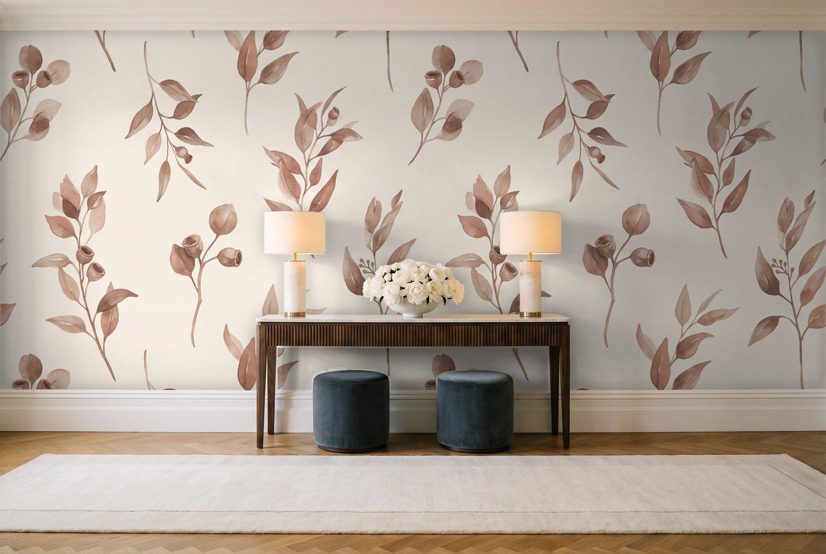 Clay Eucalyptus Botanical Mural in an entryway