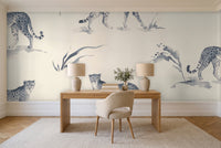 Blue Cheetah Animal Mural in a home office