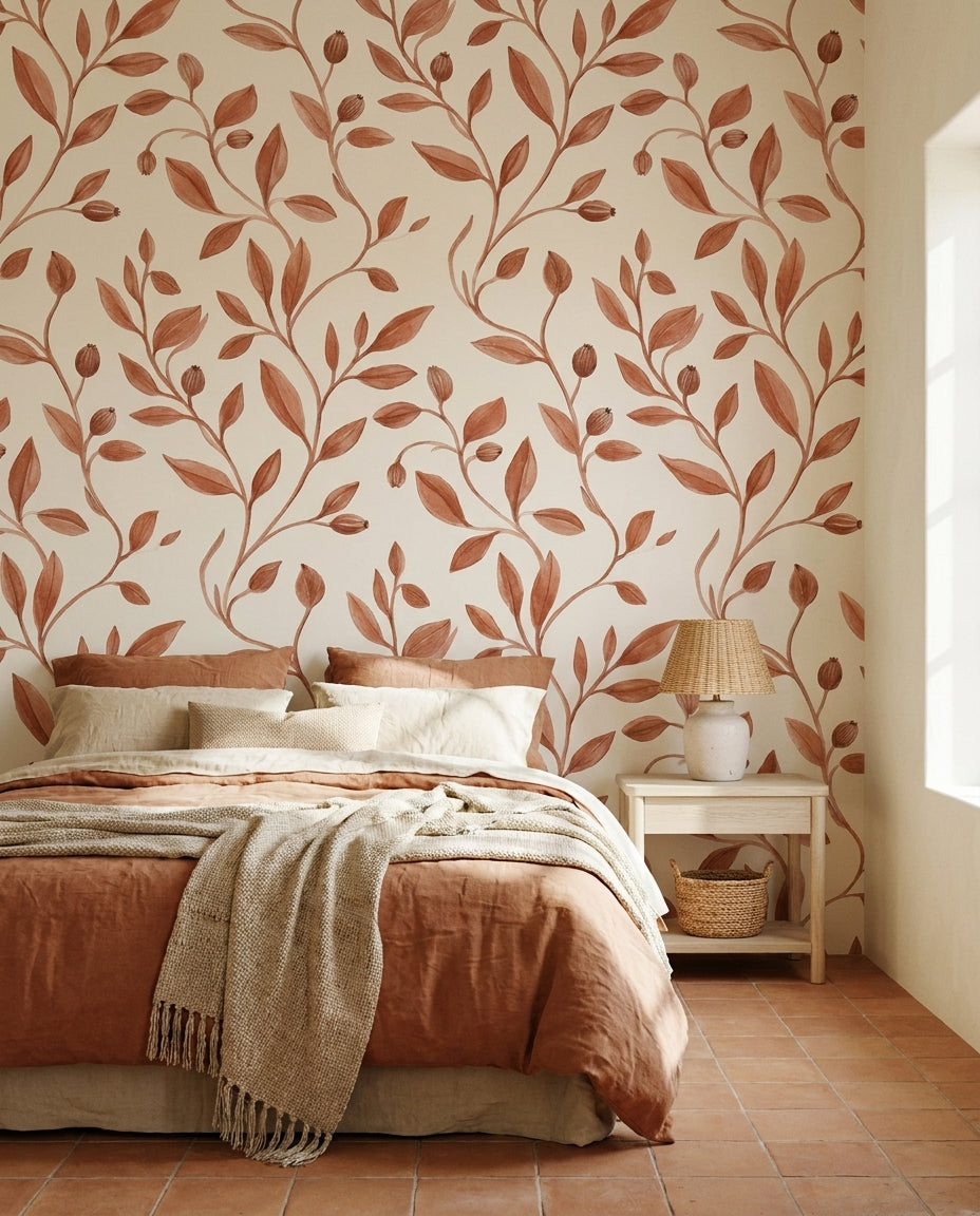 Terracotta Vine Botanical Mural on a feature wall
