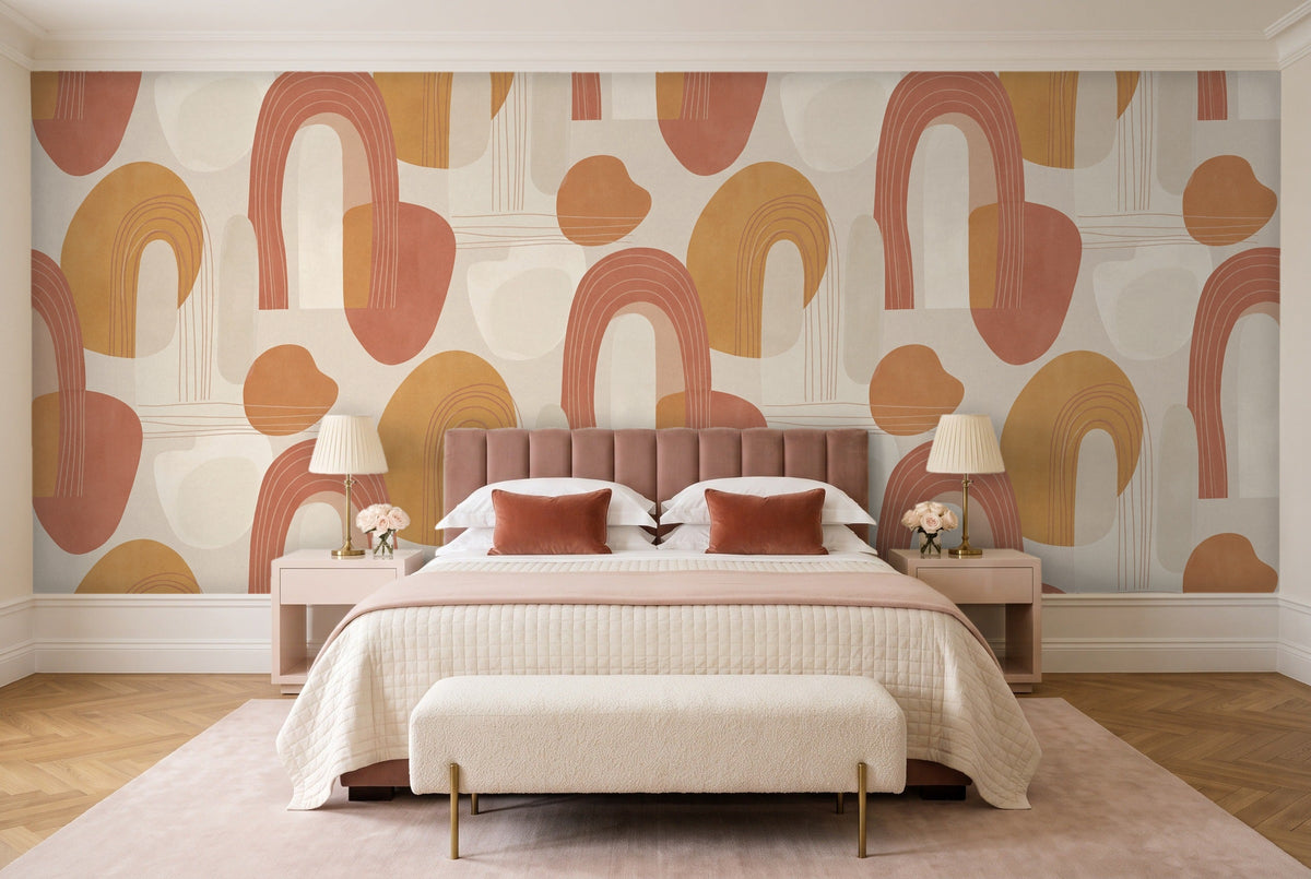 Terracotta Arch Abstract Mural in a bedroom