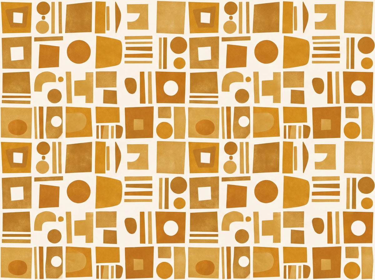 Ochre Grid Geometric Mural placed in your room