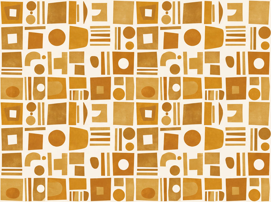 Ochre Grid Geometric Mural