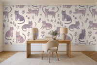 Lilac Cat Animal Mural in a home office