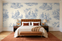 Light Blue Toile Mural in a bedroom