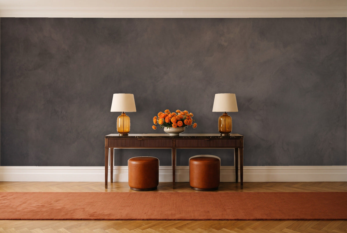 Charcoal Plaster Texture Mural in an entryway