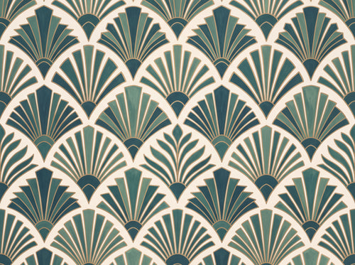 Teal Art Deco Mural sample on the real paper