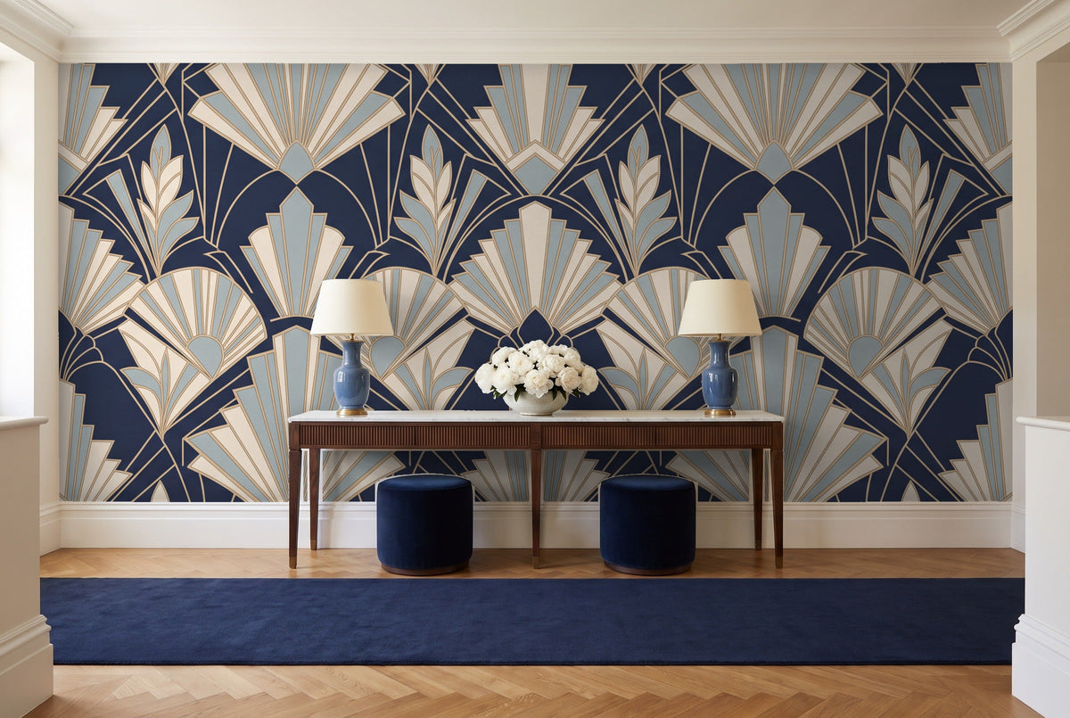 Navy Art Deco Mural in an entryway