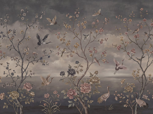 Charcoal Chinoiserie Garden Chinoiserie Mural design