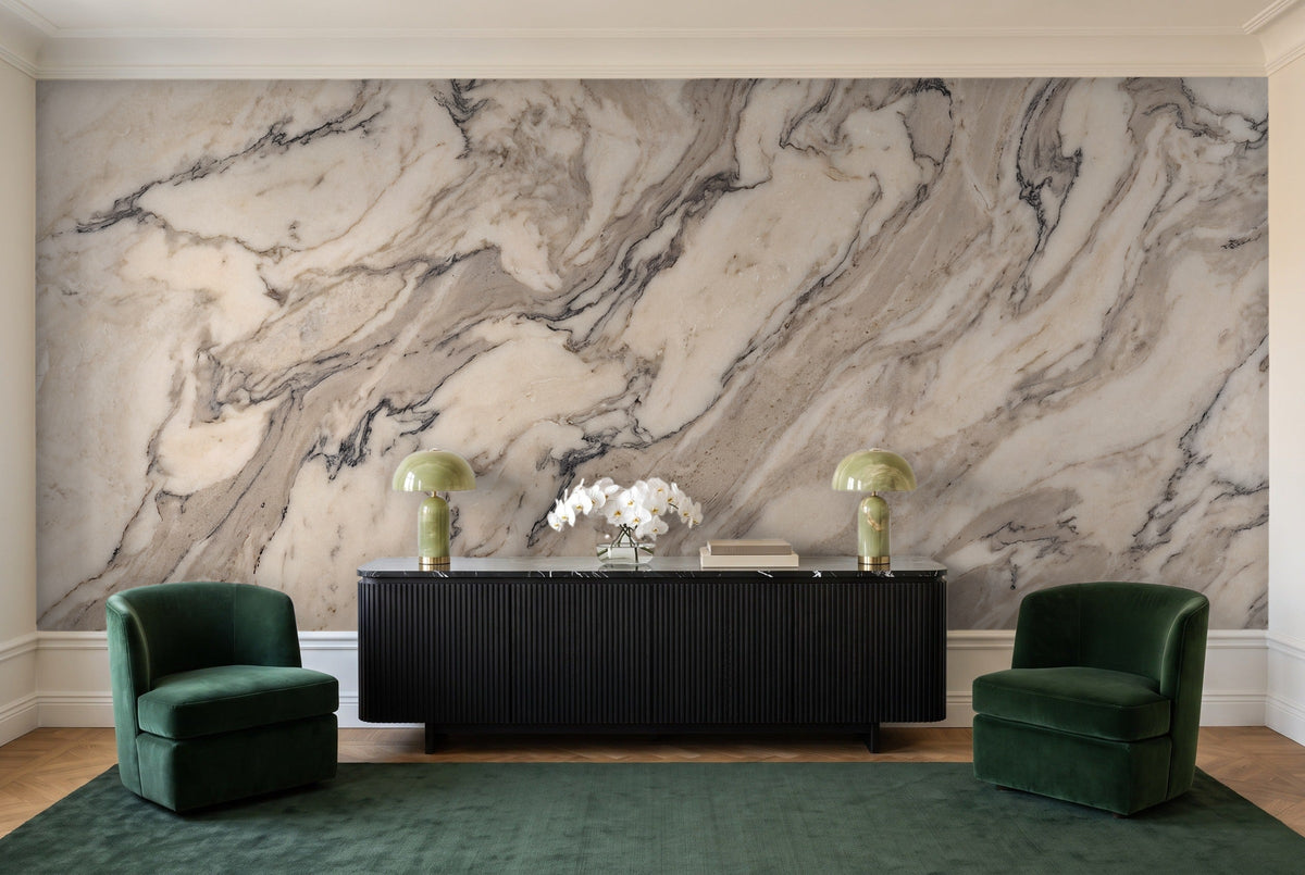 Cream Marble Mural in a living room