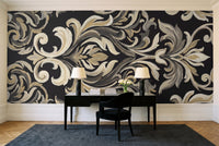 Black Damask Mural in a home office
