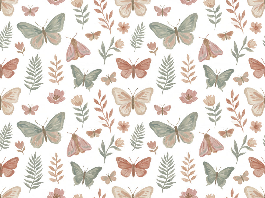 Green And Pink Butterfly Mural