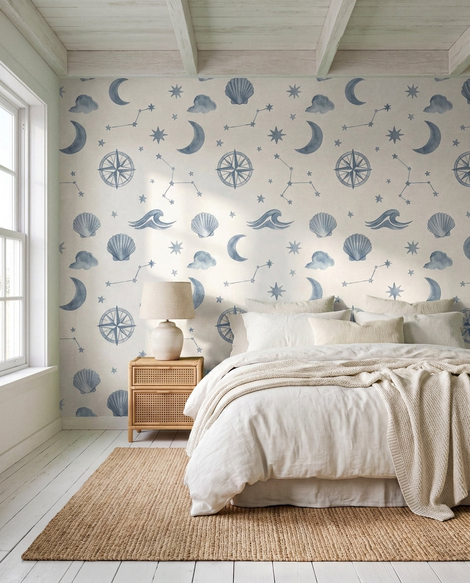 Blue Celestial Mural on a feature wall