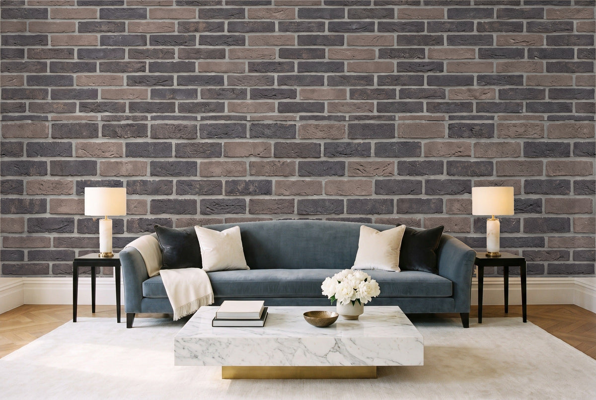 Charcoal Brick Mural in a living room