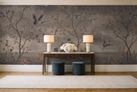 Charcoal Chinoiserie Garden Chinoiserie Mural in an entryway