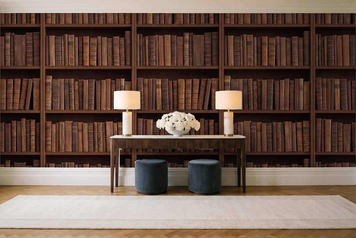 Clay Bookshelf Library Mural in an entryway