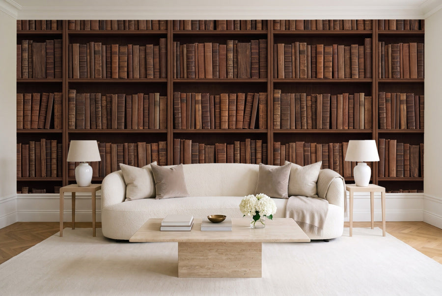 Clay Bookshelf Library Mural on a wall