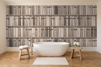 Cream Bookshelf Library Mural in a bathroom