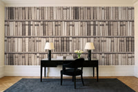 Cream Bookshelf Library Mural in a home office