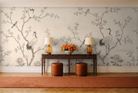 Cream Chinoiserie Garden Chinoiserie Mural in an entryway
