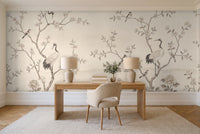 Cream Chinoiserie Garden Chinoiserie Mural in a home office