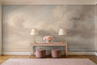 Cream Clouds Landscape Mural in an entryway