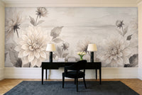 Cream Dahlia Floral Mural in a home office