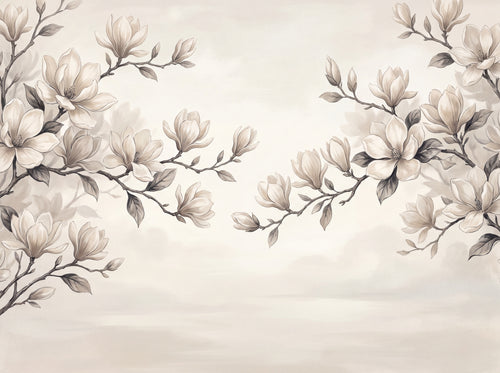 Cream Magnolia Floral Mural sample on the real paper