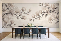 Cream Magnolia Floral Mural in a dining room